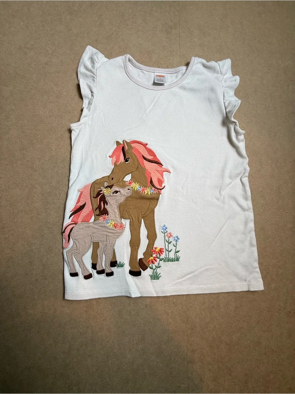 Gymboree Girls Size 12 Horse Appliqué Ruffle Sleeve Top